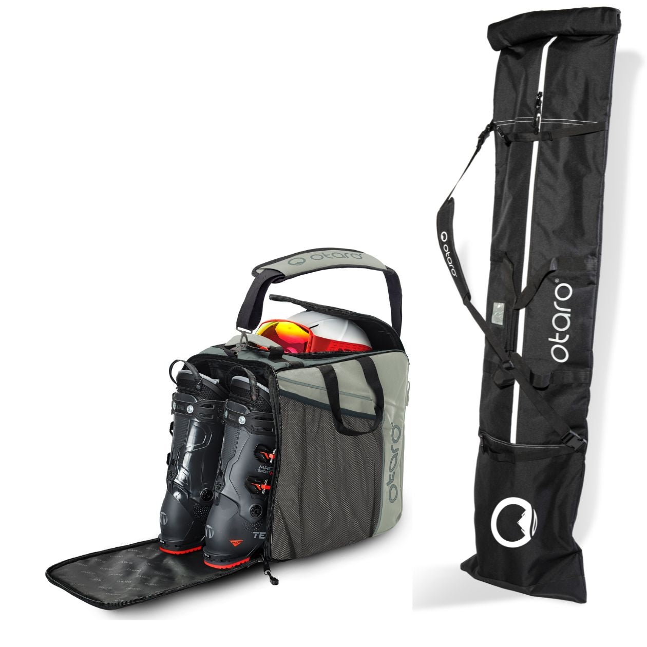Otaro Skischuhtasche & Skitasche Classic-Set für 1 Paar Ski-Long in Eisgrau