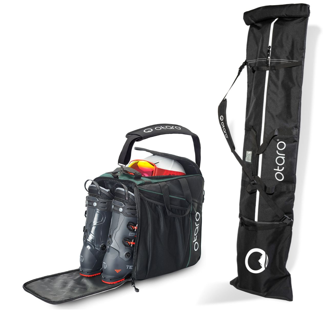 Otaro Skischuhtasche & Skitasche Classic-Set für 1 Paar Ski-Long in Grün