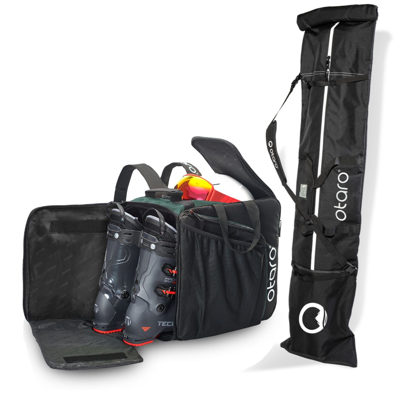 Otaro Skischuhtasche & Skitasche Pro-Set für 1 Paar-Long Ski in Grün