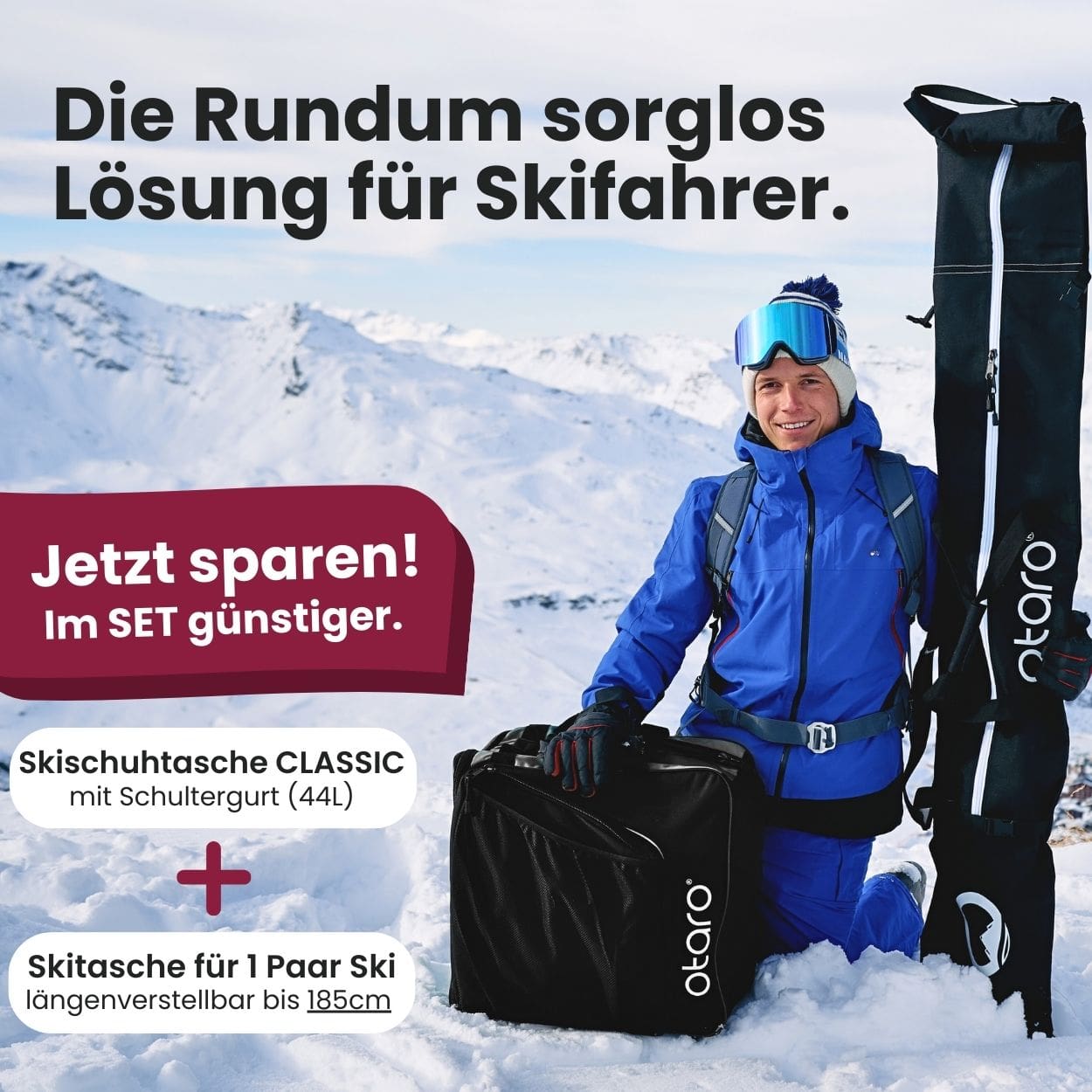 Otaro Skischuhtasche & Skitasche Classic-Set für 1 Paar Ski – Produktansicht 2