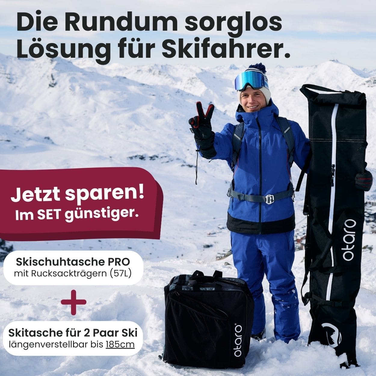 Otaro Skischuhtasche & Skitasche Pro-Set für 2 Paar – Produktansicht 2