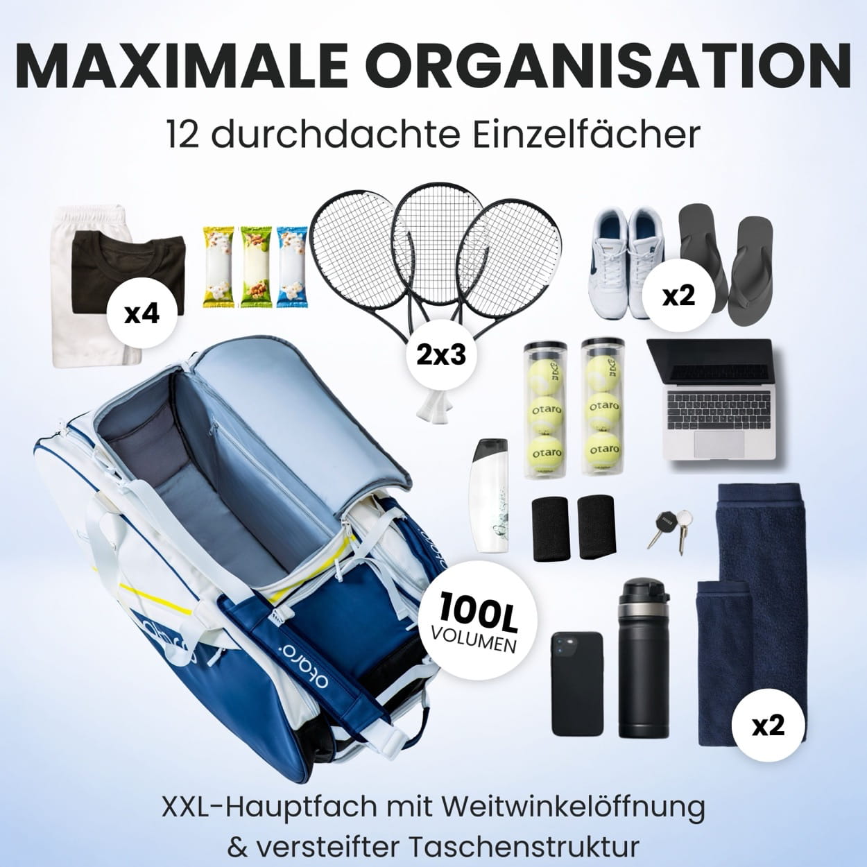 Otaro Tennistasche Racquet Bag Pill 100L – perfekt organisiert