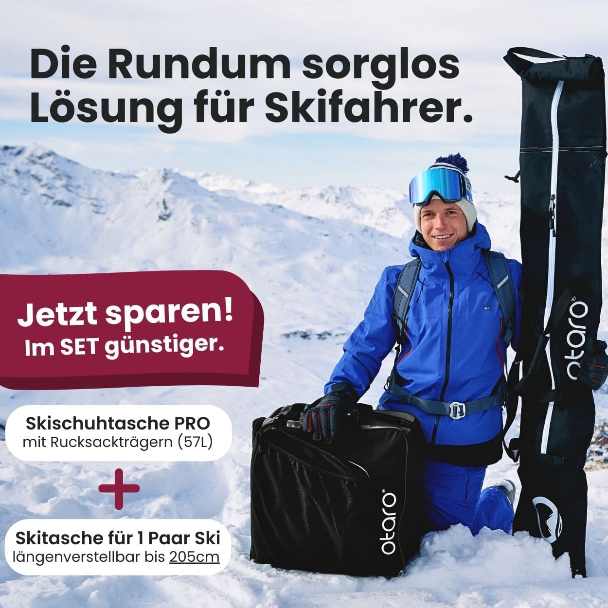 Otaro Skischuhtasche & Skitasche Pro-Set für 1 Paar-Long Ski – Produktansicht 2