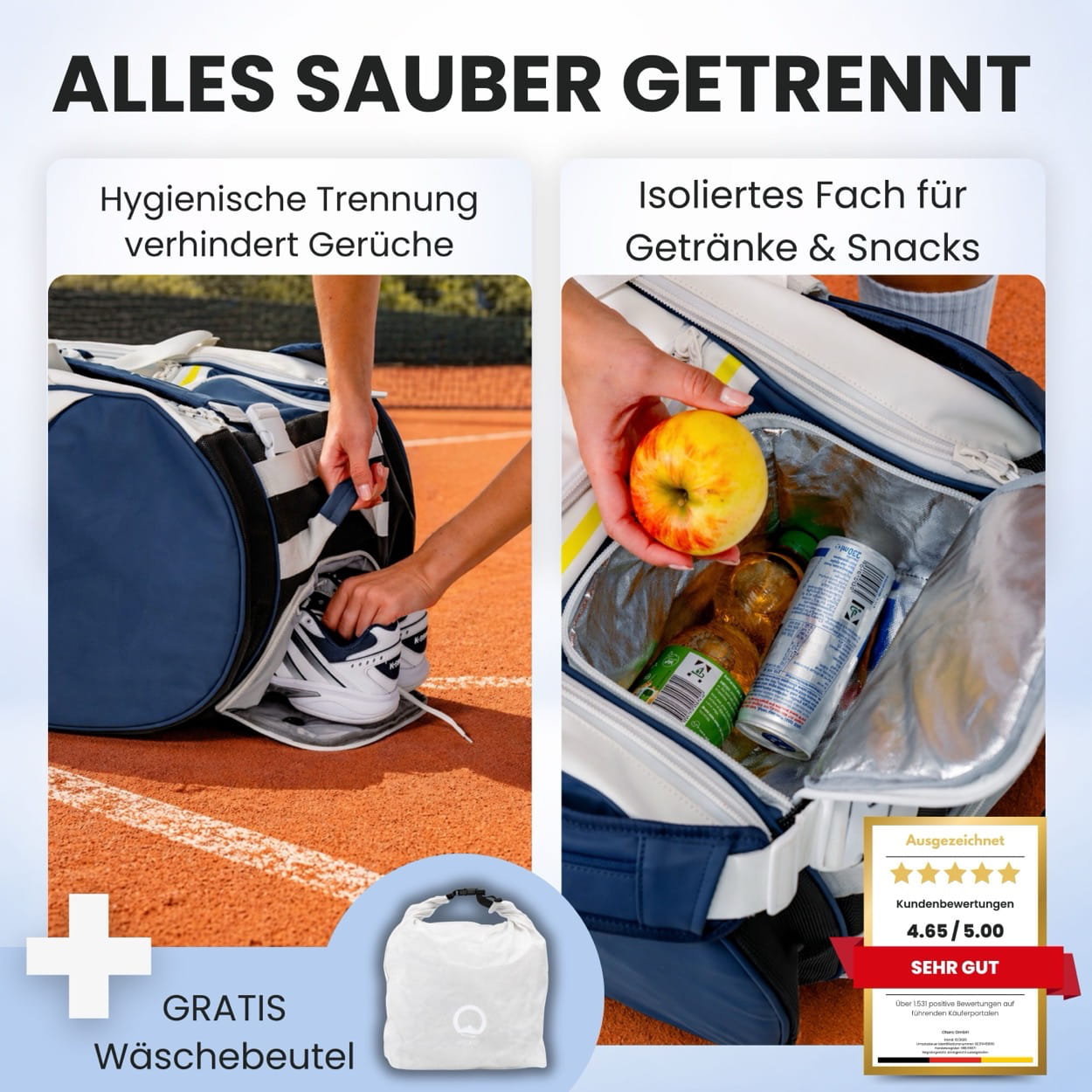 Otaro Tennistasche Racquet Bag Pill 100L – alles sauber getrennt