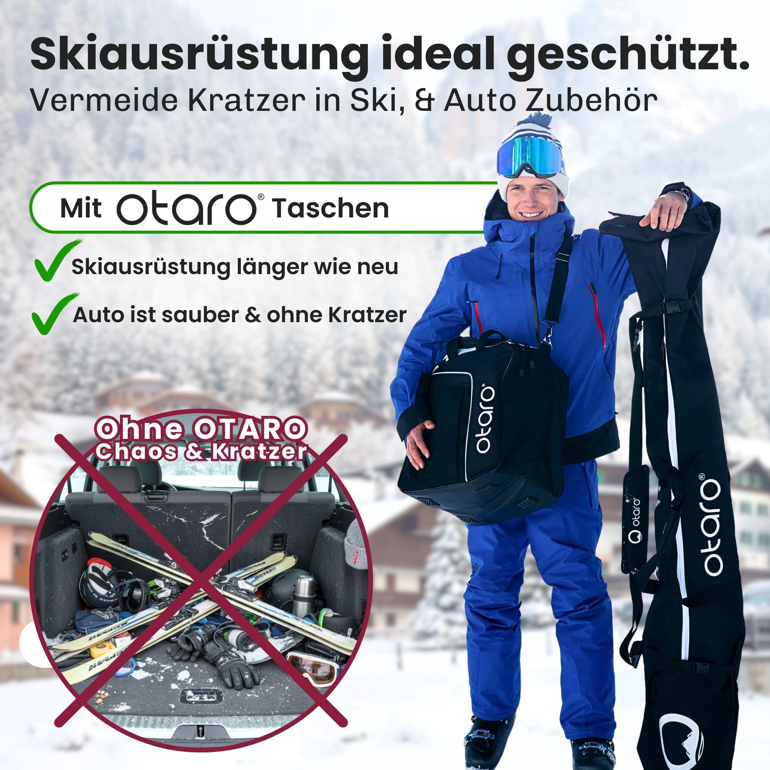 Otaro Skischuhtasche & Skitasche Classic-Set für 1 Paar Ski-Long – Ausrüstung vor Kratzern geschützt