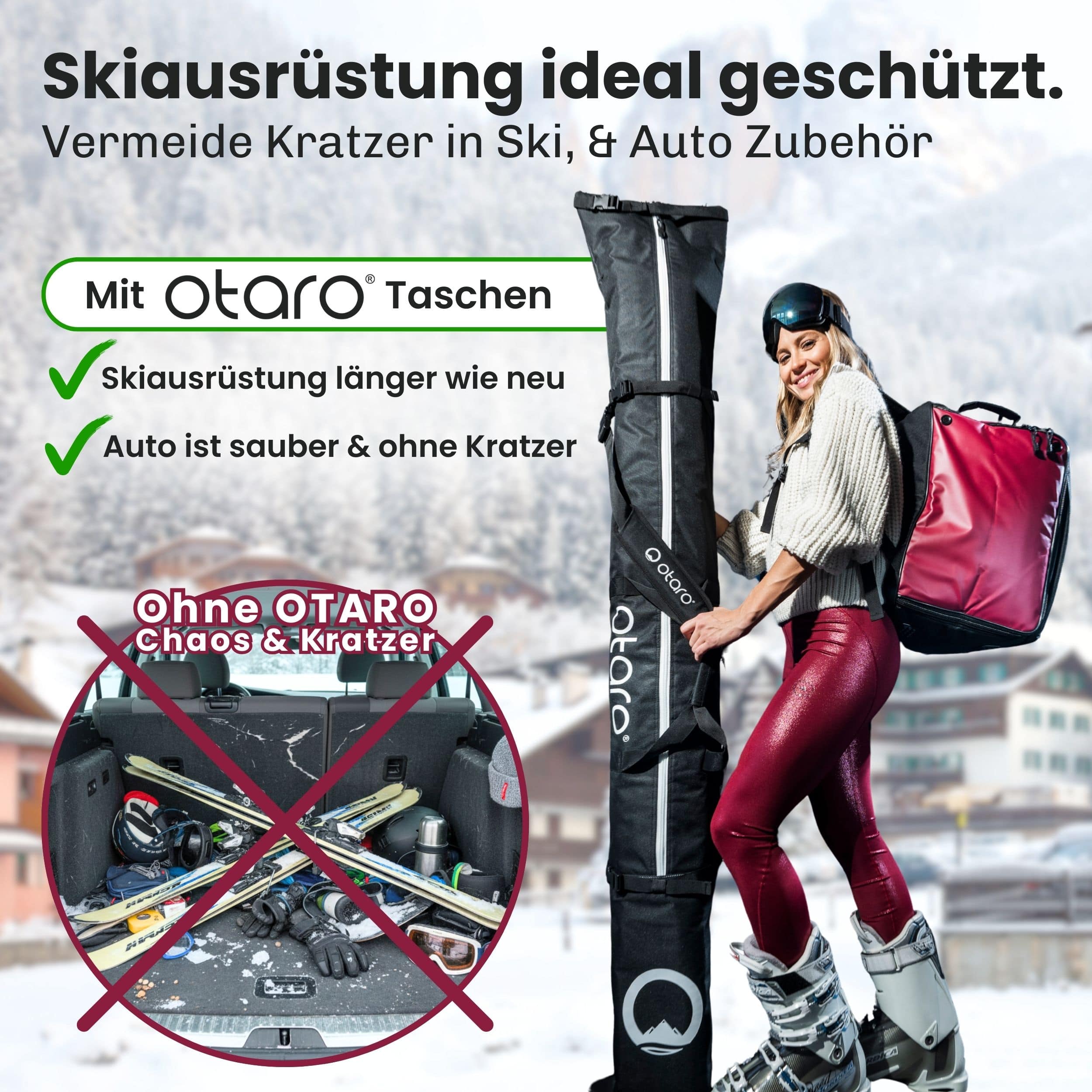 Otaro Skischuhtasche & Skitasche Pro-Set für 1 Paar Ski – Ausrüstung vor Kratzern geschützt