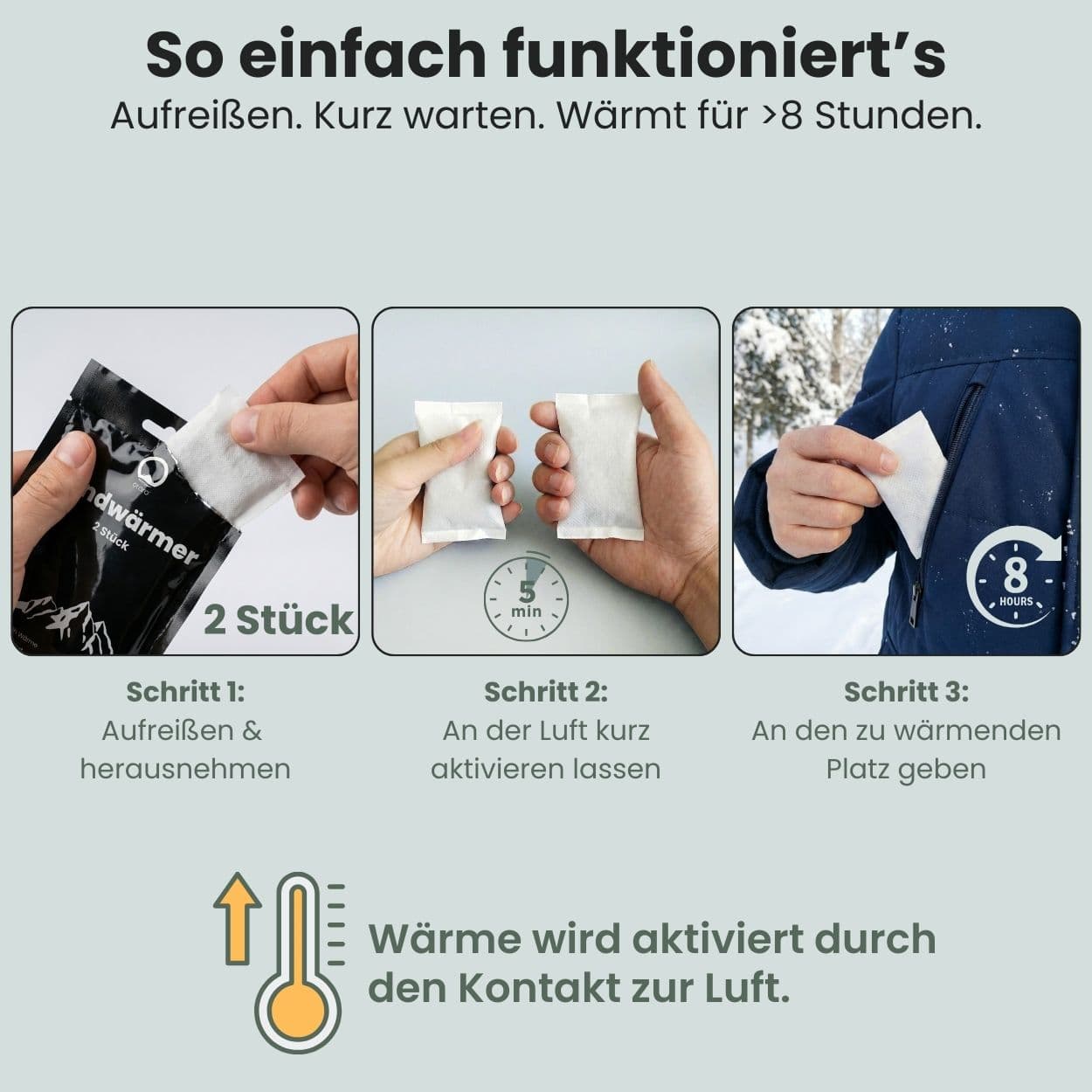 Otaro Handwärmer selbstaktivierende Wärmepads je 2 Säckchen – Anleitung
