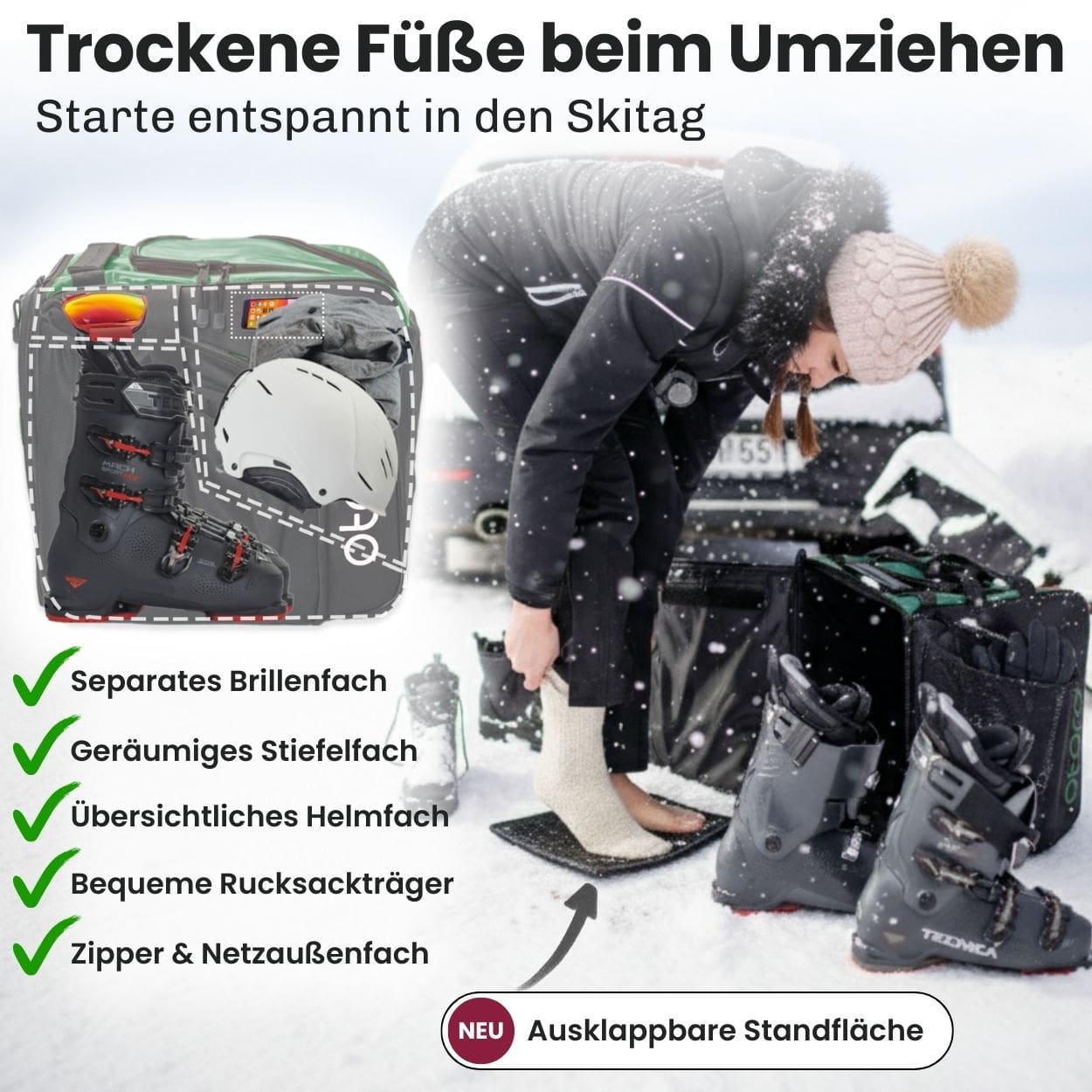 Otaro Skischuhtasche & Skitasche Pro-Set für 2 Paar – ausklappbare Standfläche