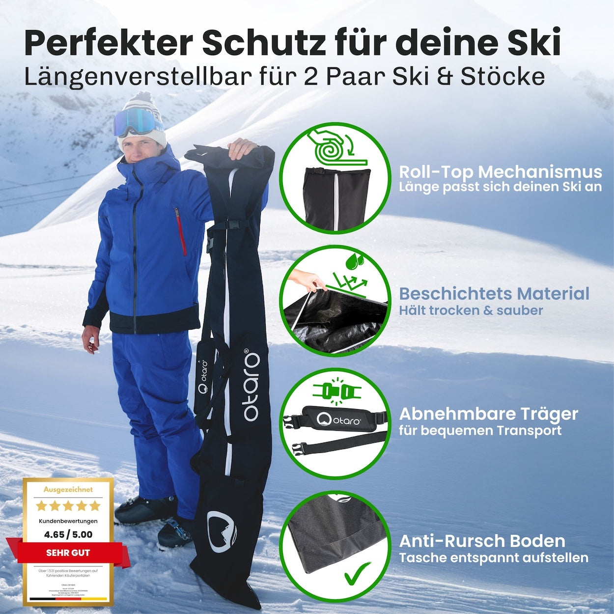 Otaro Skischuhtasche & Skitasche Classic-Set für 2 Paar – Ausstattung im Überblick