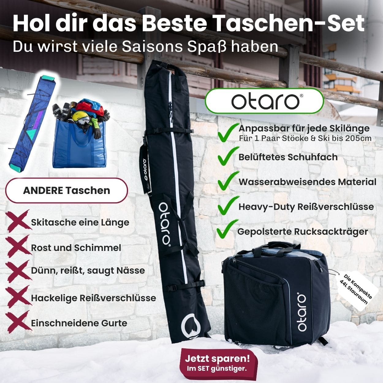 Skischuhtasche & Skitasche | Classic-Set für 1 Paar Ski-Long