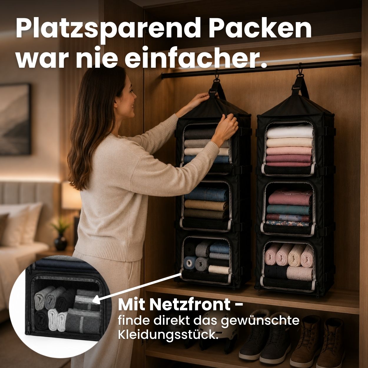 Otaro Hängender Reise-Organizer 3-Ebenen mit Kompression – Produktansicht 2