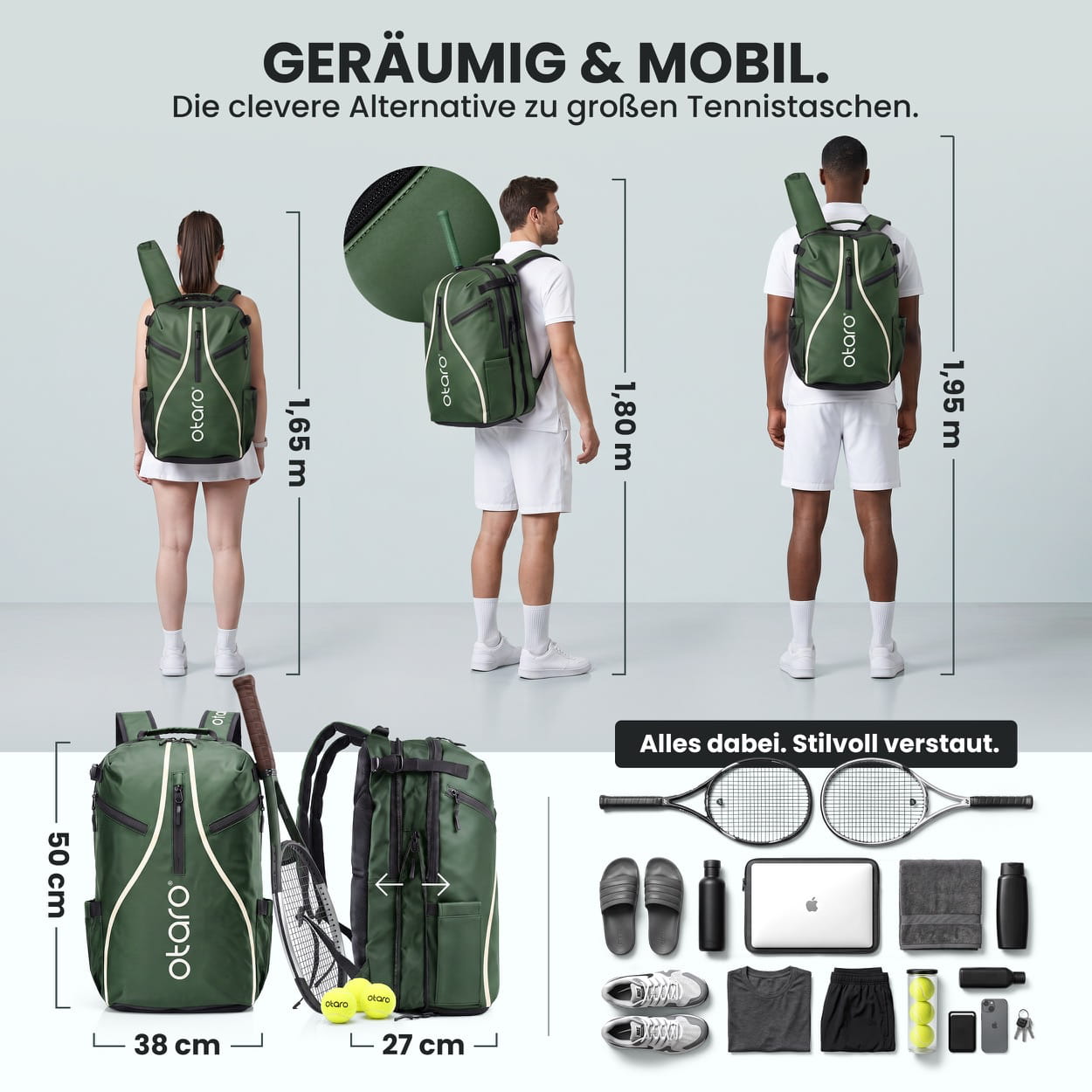 Otaro Tennisrucksack Pro 42L – mit Schuhfach für 2 Schläger